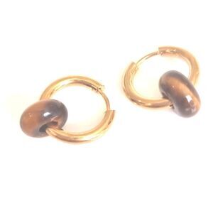 SOFT SURROUNDINGS Onion Hoop earrings tiger's eye gold plated | NWOT